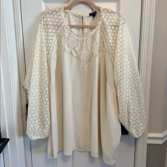 Torrid Cream Georgette Lace Mix Sleeve Top Sz 3X - Picture 4 of 7